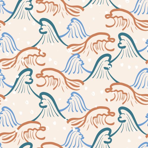 Mid blue, brown, dark teal waves