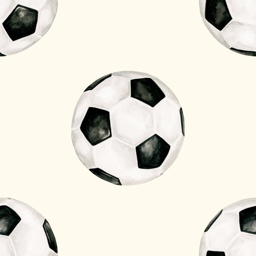 Watercolor sports fabric design with soccer balls