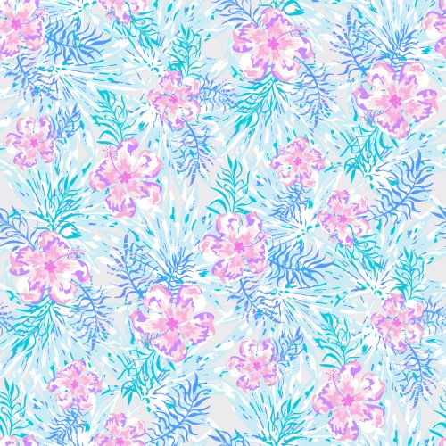 Tropicana Hibiscus Palms in Pastel Blue