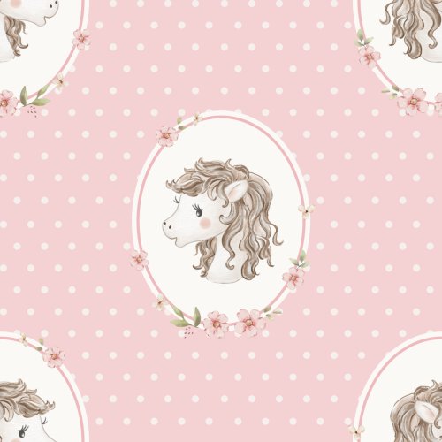Cute hand drawn horse in floral frame. 
