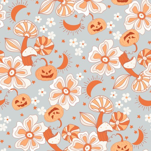 Retro Halloween Fall Mushrooms Cool tones