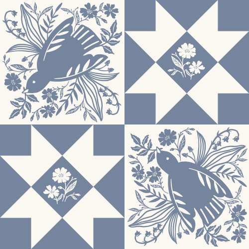 cheater patchwork quilt with bird