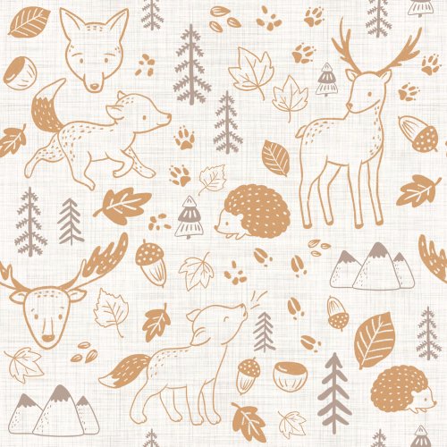 Hand drawn. Doodles of forest animals and plants.