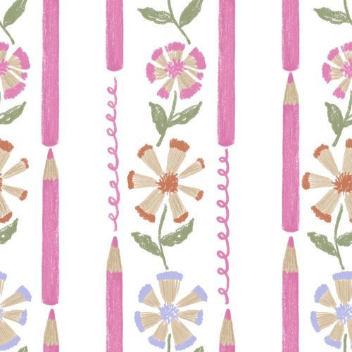 cute whimsical colored pencil vertical stripe with pencil shavings floral 