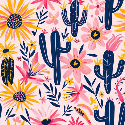 navy cactus and sunflower design