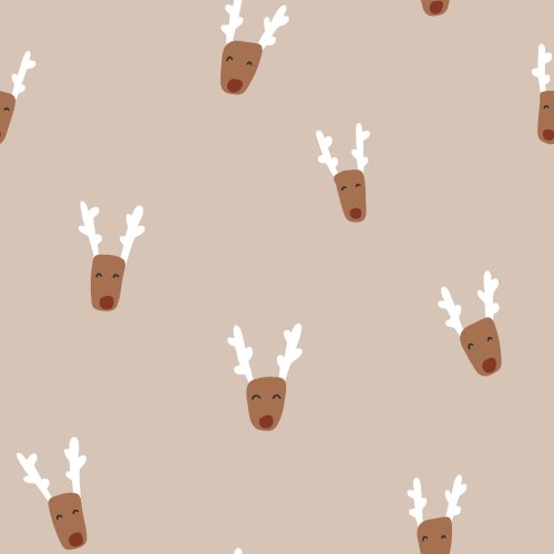 Minimal Rudolph the red nosed reindeer and antler pattern in modern festive holiday colors like beige, dark green, and white, as part of the snowy holiday collection