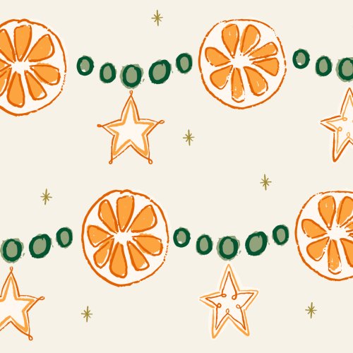 hand drawn orange garland decoration with stars
