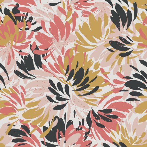 Scattered Tropical Foliage and Flowers
