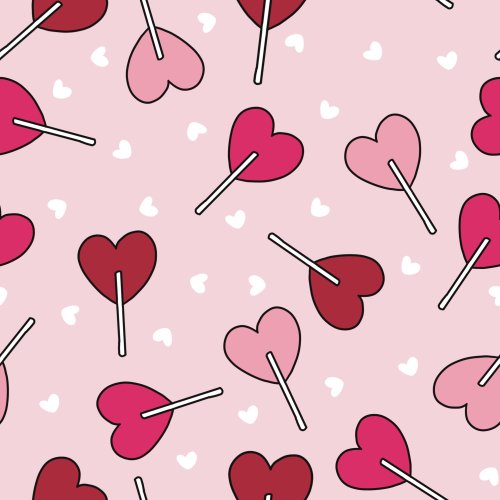 Valentine's Day fabric design with pink heart sucker lollipops