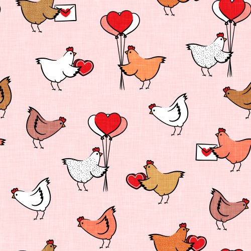Valentine's Day Chickens on a pink background