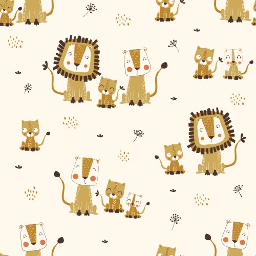 family of lions on cream background