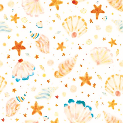 orange and blue watercolor sea shells
