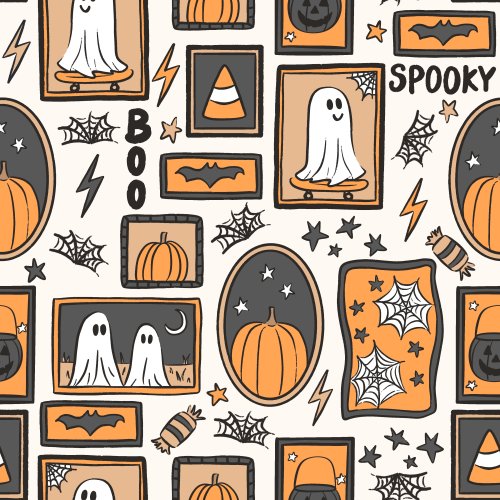 ghosts pumpkins and spiders in picture frames