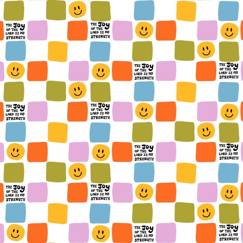 colorful checkers with smiley face and scripture