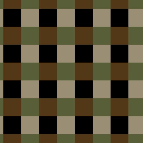 black, tan, green, and brown checkerboard