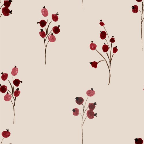 a light beige background with spaced out delicate watercolor berry sticks