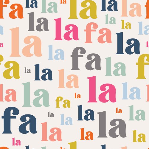 syllables fa and la in various sizes and colors on a cream background