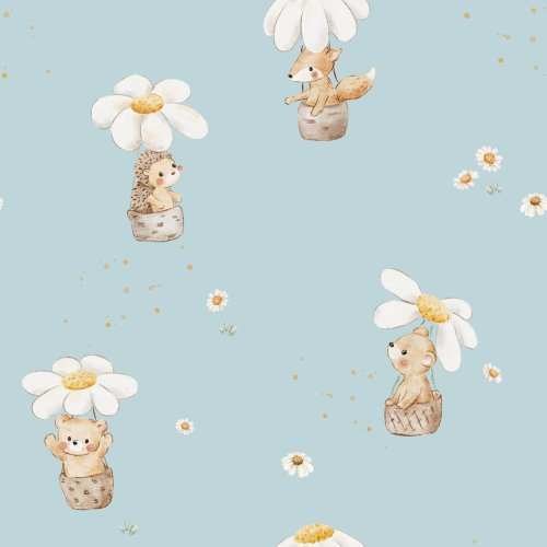 Animals in hot air balloons design. Hand drawn.