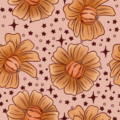floral with pumpkins on pink background