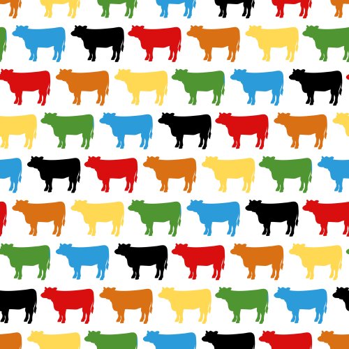 multi-colored cows on white background