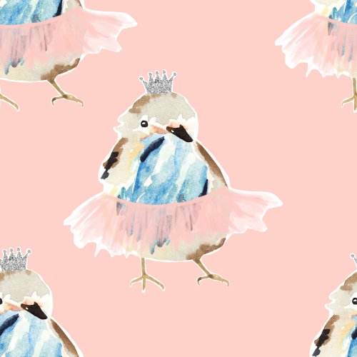 Fabric design of bird ballerina with tutu and crown