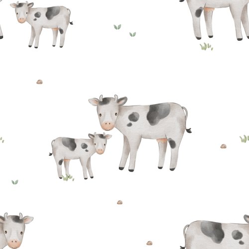Hand drawn cow and calf design. Cute and simple for kids.