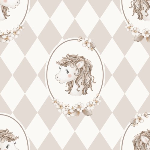 Cute hand drawn horse in floral frame.