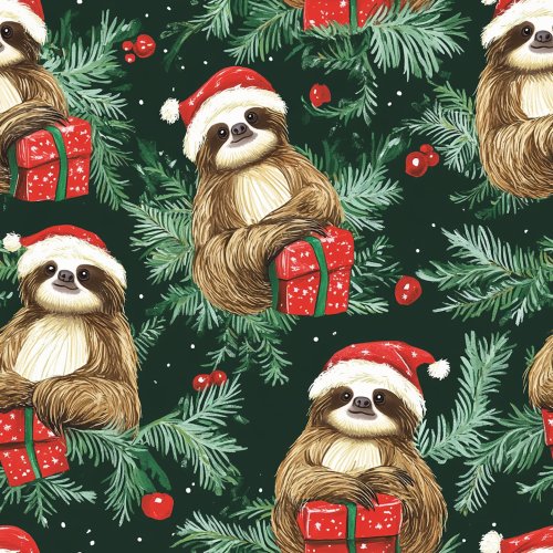 christmas sloths wearing santa hats