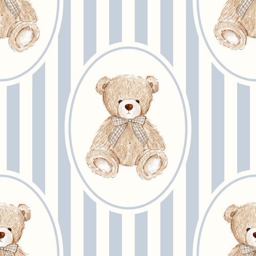 Theodore Vintage Shaggy teddy bear - Linen Stripe Blue