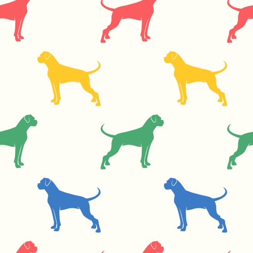 Boxer Dogs in multi colors on a cream background. 