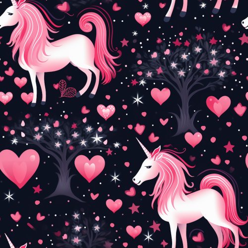 pink valentine's day unicorns on black background