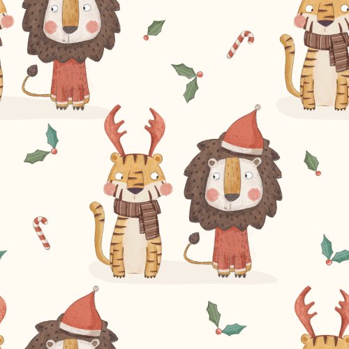 tiger and lion in christmas costume