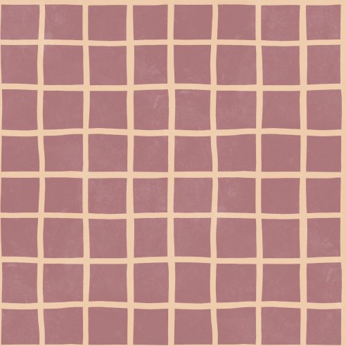 Soft grid pattern featuring imperfect light plum squares with peach lines, hand-drawn for an organic, modern folk feel.