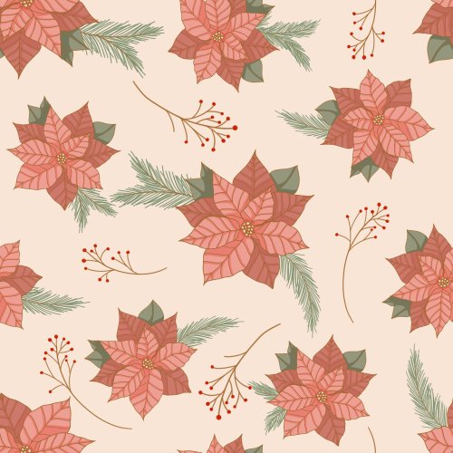 a light cream background with large blooms of poinsettia flowers 