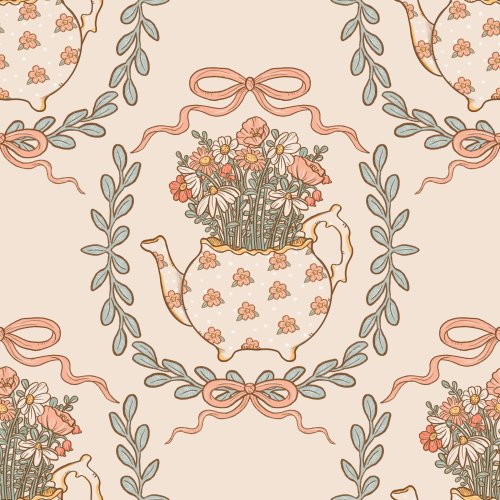 Tea Pot Floral designed by Tylee Hansen. Available on cream or blue.