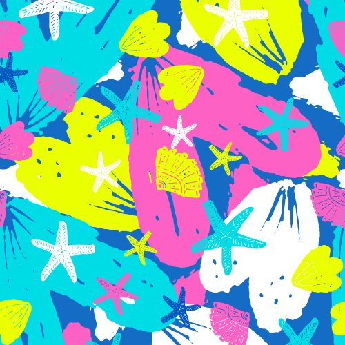 Neon Tropical Summer Starfish in bright Pink fluro yellow and bright blue