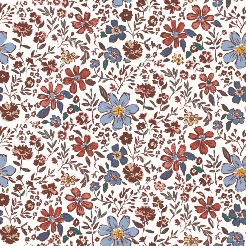 Floral in boho colors cream coral blue brown with cardinals for remembering loved ones who have passed