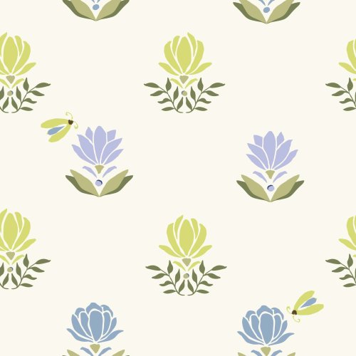 modern block print flowers and cute bugs in two colorways; a cream background and a blue background