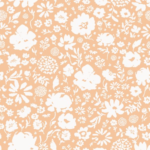 White abstract florals silhouetted on a peach background