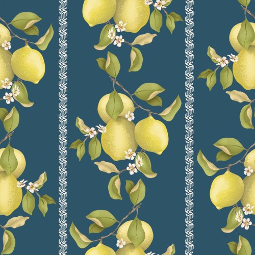 Lemon branch motif in a vertical stripe pattern.