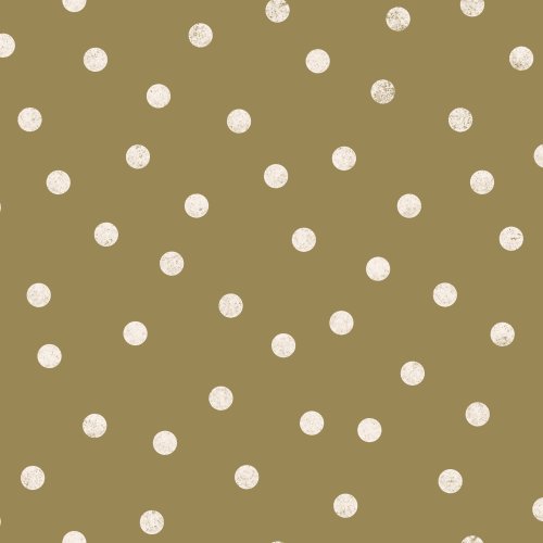 A timeless micro polka dot coordinate featuring warm cream dots scattered across an olive green neutral ground.