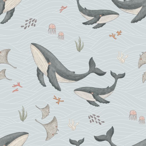 sea animal design with whales and manta rays