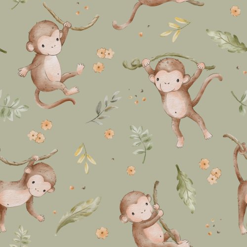 Swinging monkeys in the jungle, in olive.