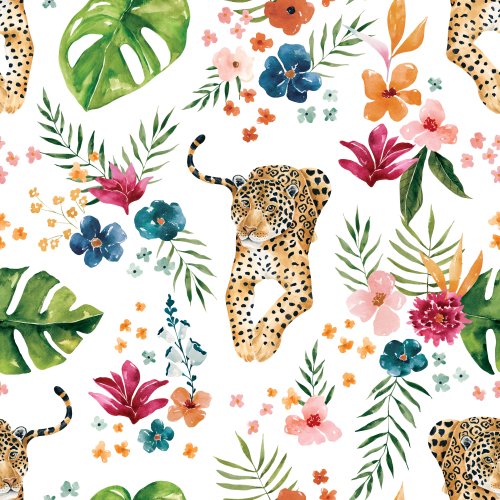 tropical flowers and jaguar design