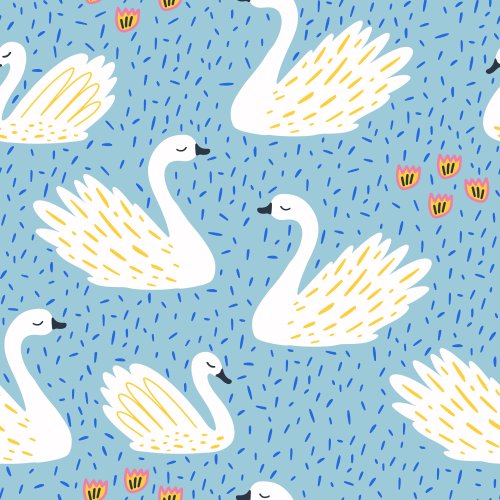 swans on blue background