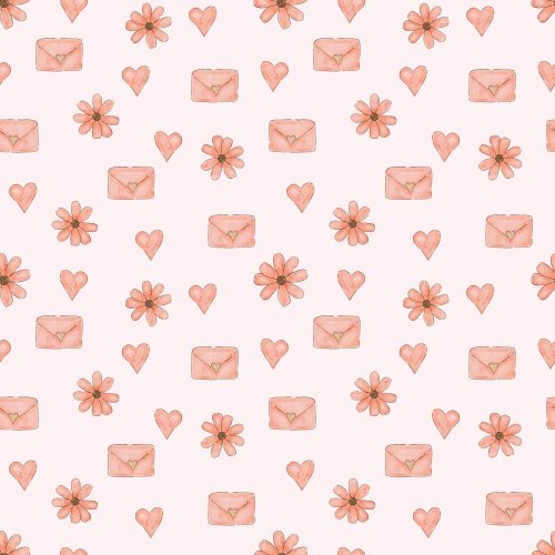 watercolor pink love letters and hearts with daisies on a pale pink background