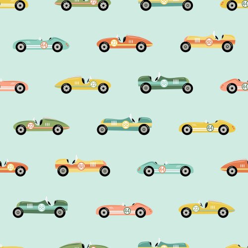 Vintage race cars in a striped pattern