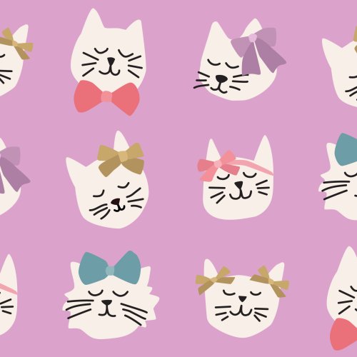 fabric design with cute cats with hair bows