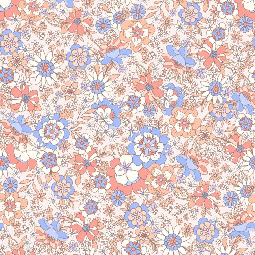 retro floral design with red and blue flowers