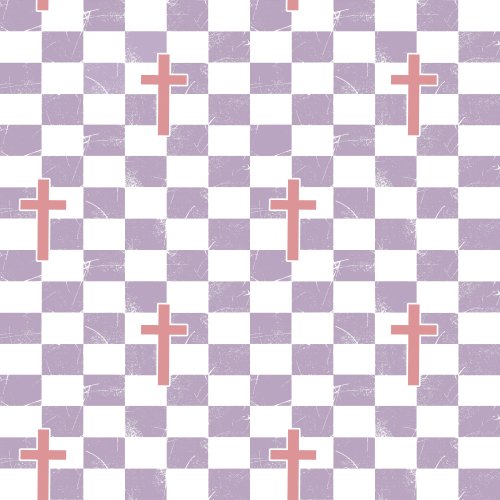 crosses on purple checker background